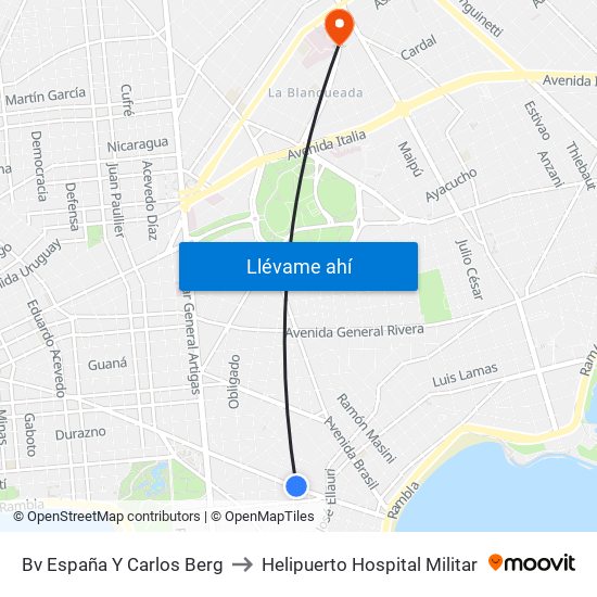 Bv España Y Carlos Berg to Helipuerto Hospital Militar map