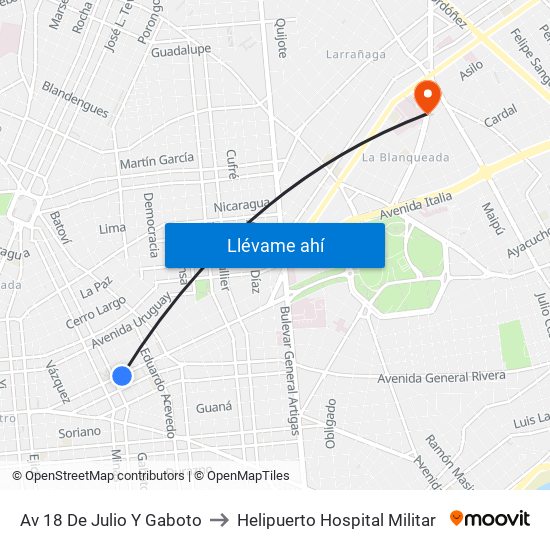 Av 18 De Julio Y Gaboto to Helipuerto Hospital Militar map