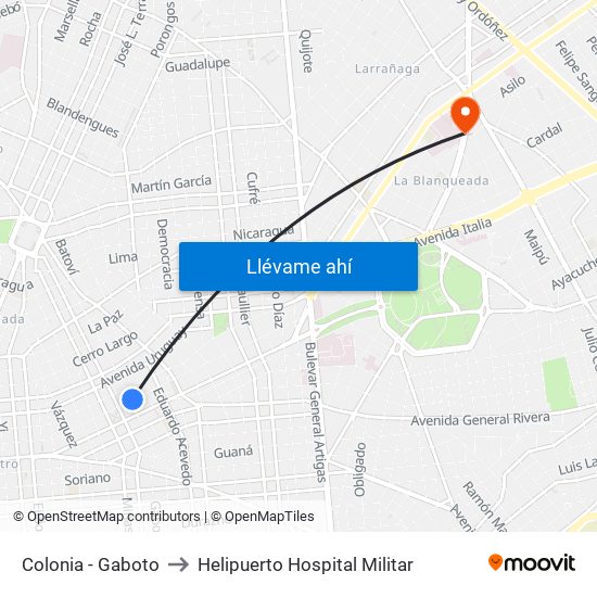 Colonia - Gaboto to Helipuerto Hospital Militar map