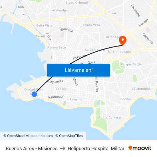 Buenos Aires - Misiones to Helipuerto Hospital Militar map