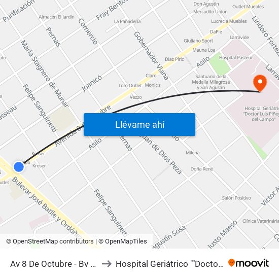 Av 8 De Octubre - Bv Jose Batlle Y Ordoñez to Hospital Geriátrico ""Doctor Luis Piñeyro Del Campo"" map