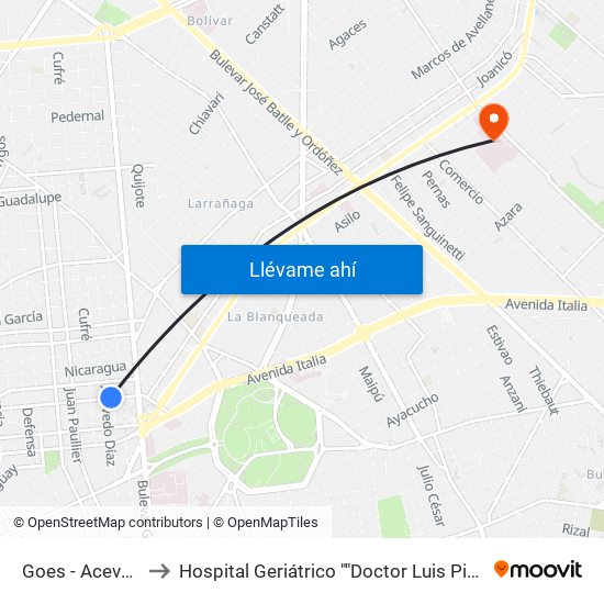 Goes - Acevedo Diaz to Hospital Geriátrico ""Doctor Luis Piñeyro Del Campo"" map