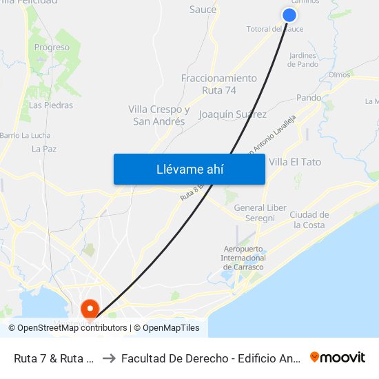 Ruta 7 & Ruta 75 to Facultad De Derecho - Edificio Anexo map