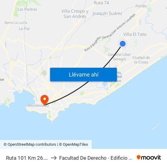 Ruta 101 Km 26.000 to Facultad De Derecho - Edificio Anexo map