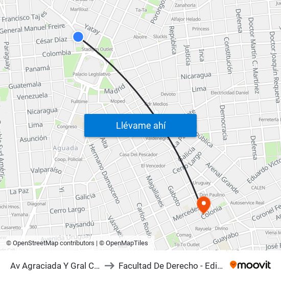 Av Agraciada Y Gral Cesar Diaz to Facultad De Derecho - Edificio Anexo map