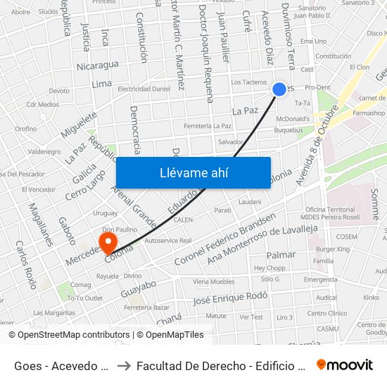 Goes - Acevedo Diaz to Facultad De Derecho - Edificio Anexo map