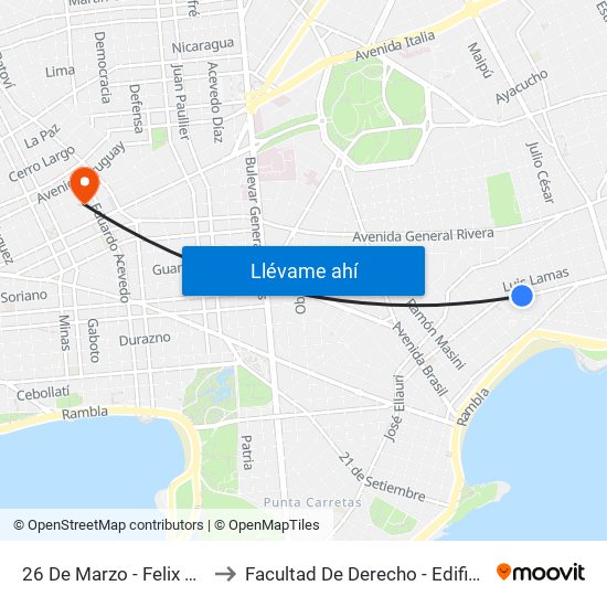 26 De Marzo - Felix Buxareo to Facultad De Derecho - Edificio Anexo map