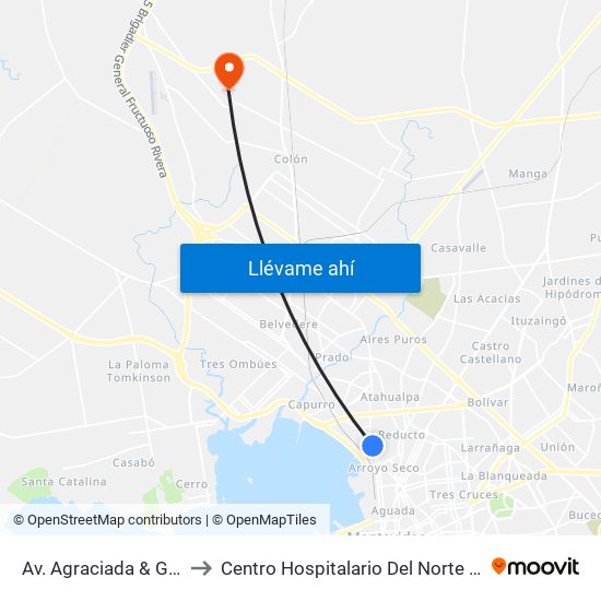 Av. Agraciada & García Morales to Centro Hospitalario Del Norte ""Gustavo Saint Bois"" map