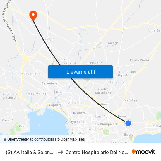 (S) Av. Italia & Solano López (Comercio) to Centro Hospitalario Del Norte ""Gustavo Saint Bois"" map