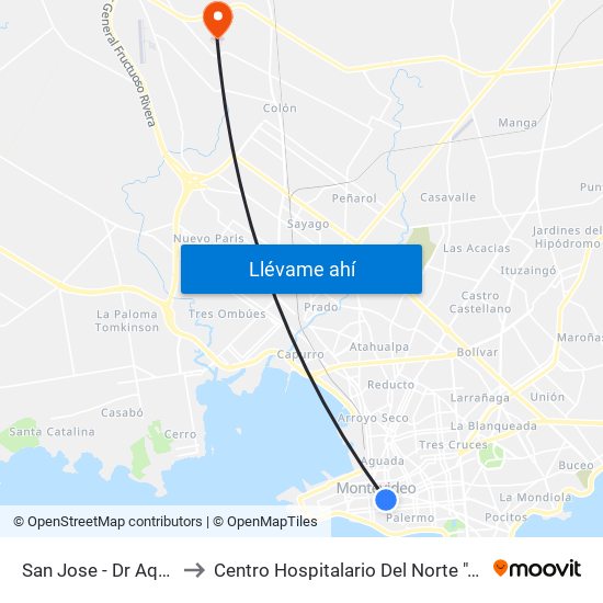 San Jose - Dr Aquiles R Lanza to Centro Hospitalario Del Norte ""Gustavo Saint Bois"" map