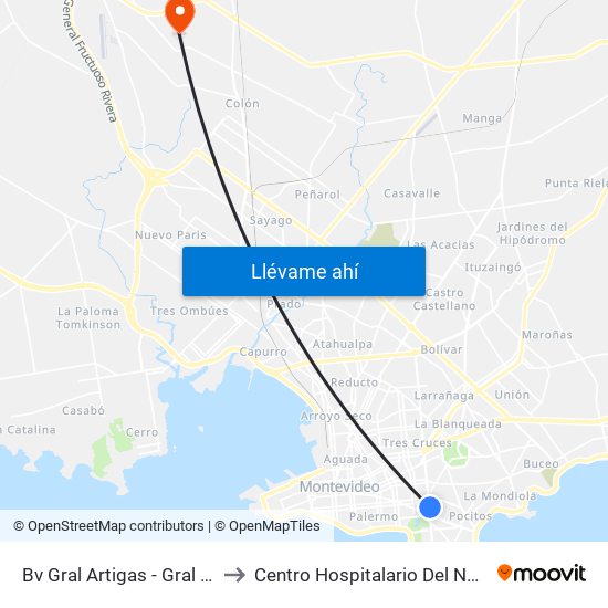 Bv Gral Artigas - Gral Arq Alfredo Baldomir to Centro Hospitalario Del Norte ""Gustavo Saint Bois"" map