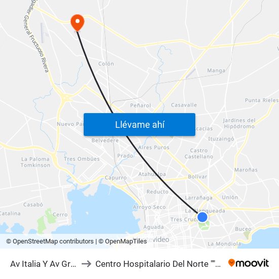 Av Italia Y Av Gral Garibaldi to Centro Hospitalario Del Norte ""Gustavo Saint Bois"" map