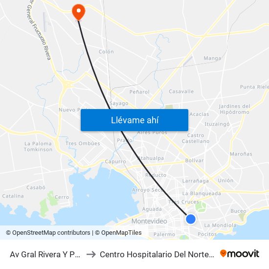 Av Gral Rivera Y Pedro Campbell to Centro Hospitalario Del Norte ""Gustavo Saint Bois"" map