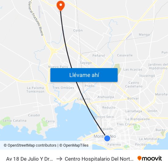 Av 18 De Julio Y Dr Aquiles R Lanza to Centro Hospitalario Del Norte ""Gustavo Saint Bois"" map