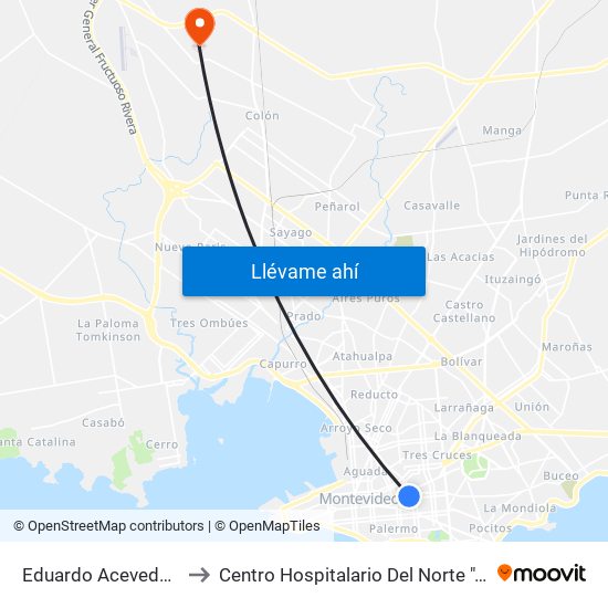 Eduardo Acevedo Y Guayabos to Centro Hospitalario Del Norte ""Gustavo Saint Bois"" map