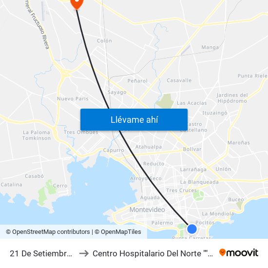 21 De Setiembre - Obligado to Centro Hospitalario Del Norte ""Gustavo Saint Bois"" map