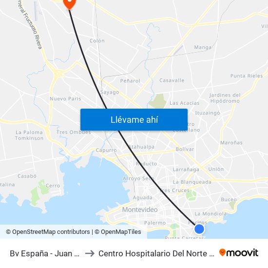 Bv España - Juan Benito Blanco to Centro Hospitalario Del Norte ""Gustavo Saint Bois"" map