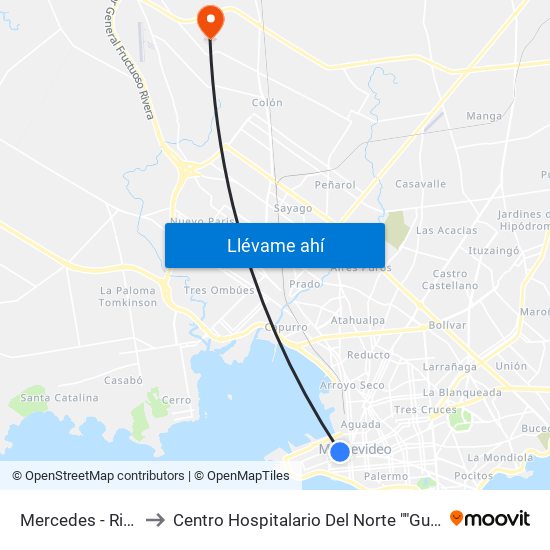 Mercedes - Rio Branco to Centro Hospitalario Del Norte ""Gustavo Saint Bois"" map