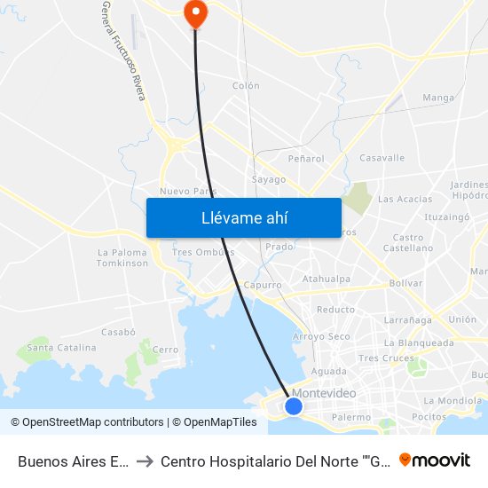 Buenos Aires E Ituzaingo to Centro Hospitalario Del Norte ""Gustavo Saint Bois"" map