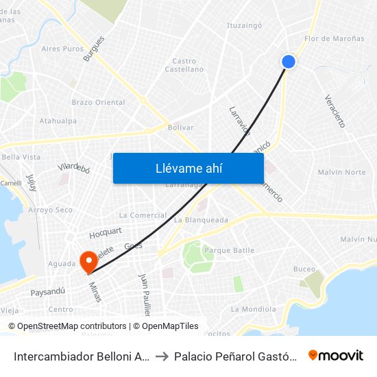 Intercambiador Belloni Andén 4 to Palacio Peñarol Gastón Güelfi map