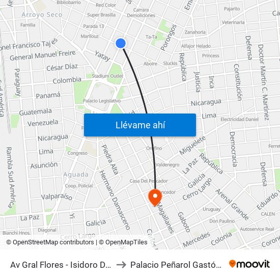 Av Gral Flores - Isidoro De Maria to Palacio Peñarol Gastón Güelfi map