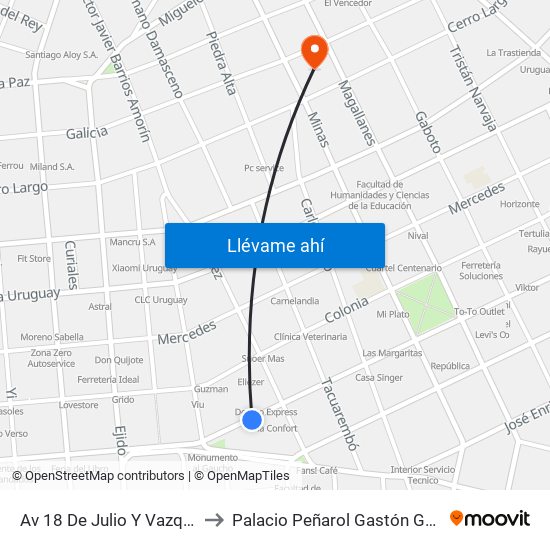 Av 18 De Julio Y Vazquez to Palacio Peñarol Gastón Güelfi map