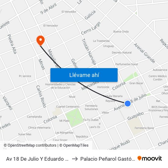 Av 18 De Julio Y Eduardo Acevedo to Palacio Peñarol Gastón Güelfi map