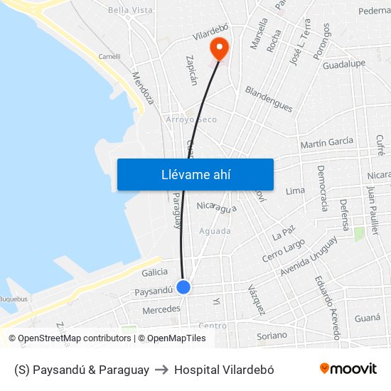 (S) Paysandú & Paraguay to Hospital Vilardebó map