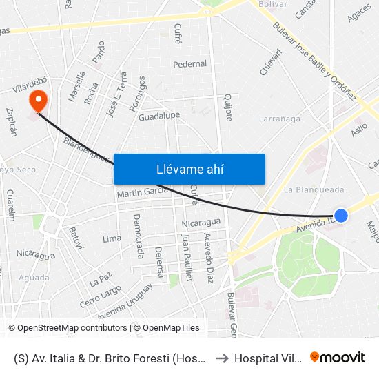 (S) Av. Italia & Dr. Brito Foresti (Hospital De Clinicas) to Hospital Vilardebó map