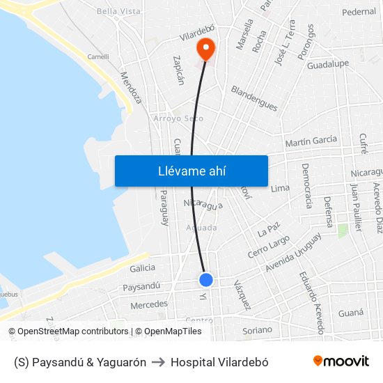 (S) Paysandú & Yaguarón to Hospital Vilardebó map