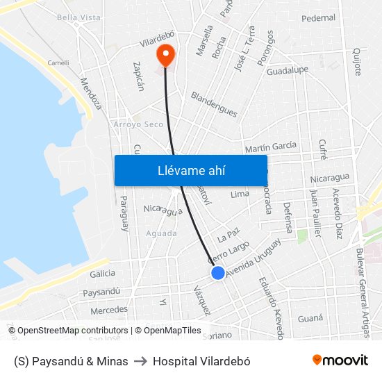 (S) Paysandú & Minas to Hospital Vilardebó map