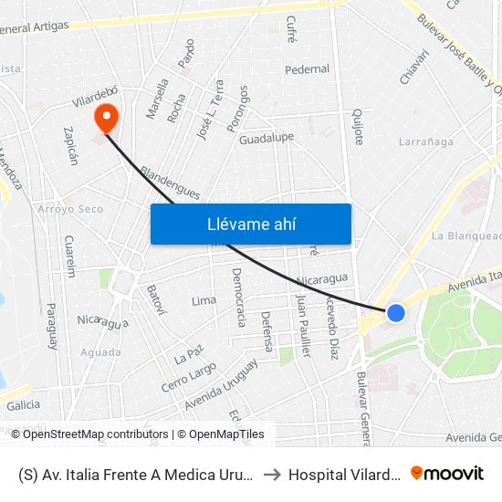 (S) Av. Italia Frente A Medica Uruguaya to Hospital Vilardebó map