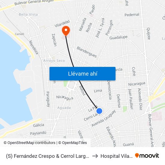 (S) Fernández Crespo & Cerrol Largo (Provisoria) to Hospital Vilardebó map