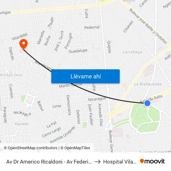 Av Dr Americo Ricaldoni - Av Federico R Vidiella to Hospital Vilardebó map