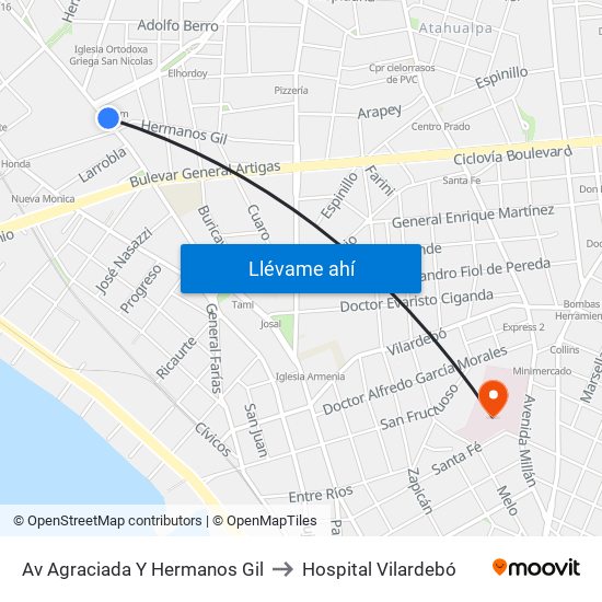 Av Agraciada Y Hermanos Gil to Hospital Vilardebó map