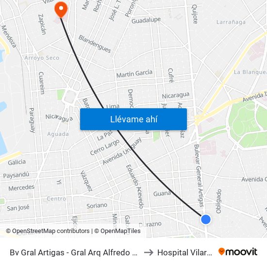 Bv Gral Artigas - Gral Arq Alfredo Baldomir to Hospital Vilardebó map