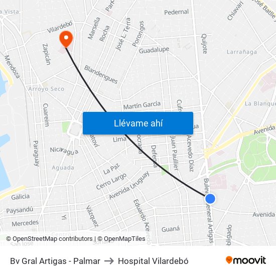 Bv Gral Artigas - Palmar to Hospital Vilardebó map