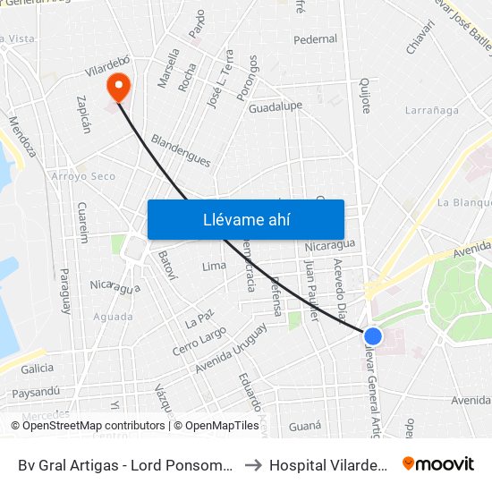 Bv Gral Artigas - Lord Ponsomby to Hospital Vilardebó map