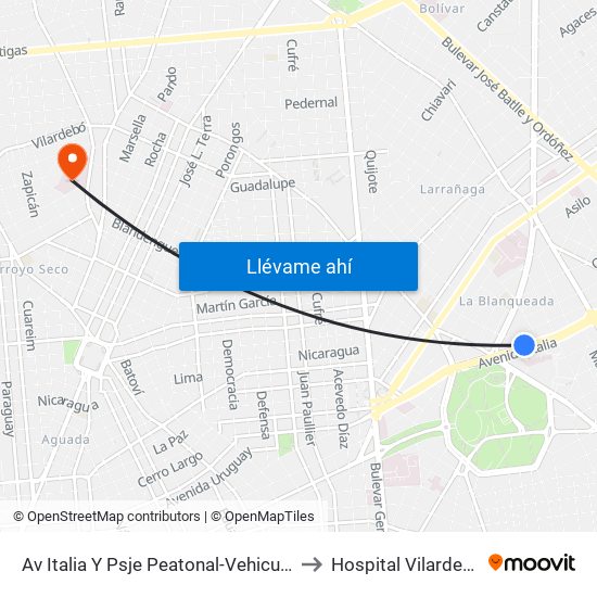 Av Italia Y Psje Peatonal-Vehicular to Hospital Vilardebó map