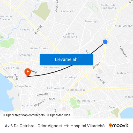 Av 8 De Octubre - Gdor Vigodet to Hospital Vilardebó map