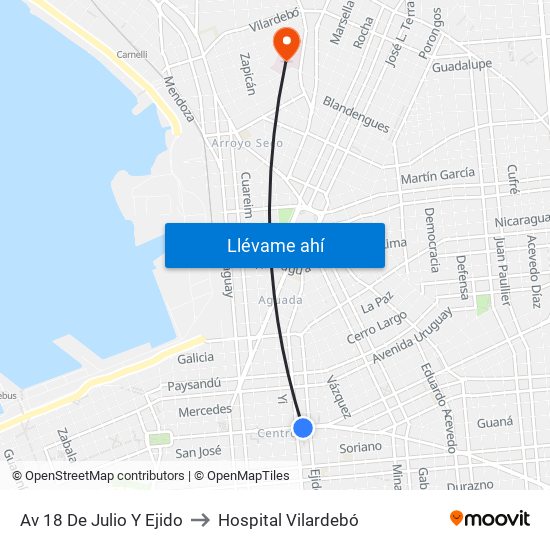 Av 18 De Julio Y Ejido to Hospital Vilardebó map