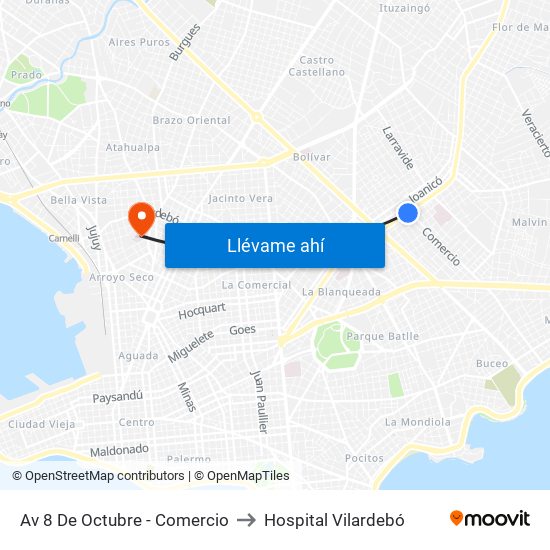 Av 8 De Octubre - Comercio to Hospital Vilardebó map