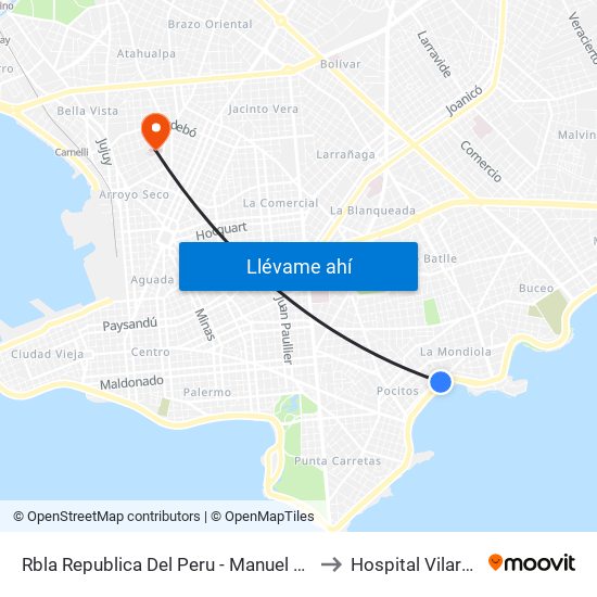 Rbla Republica Del Peru - Manuel V Pagola to Hospital Vilardebó map