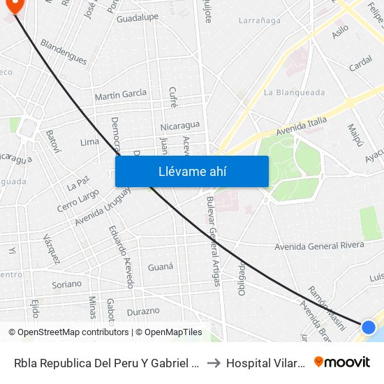 Rbla Republica Del Peru Y Gabriel A Pereira to Hospital Vilardebó map