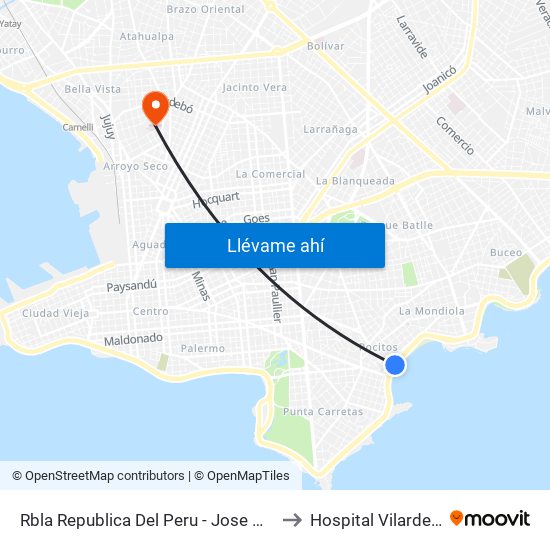 Rbla Republica Del Peru - Jose Marti to Hospital Vilardebó map