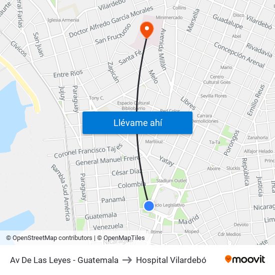 Av De Las Leyes - Guatemala to Hospital Vilardebó map