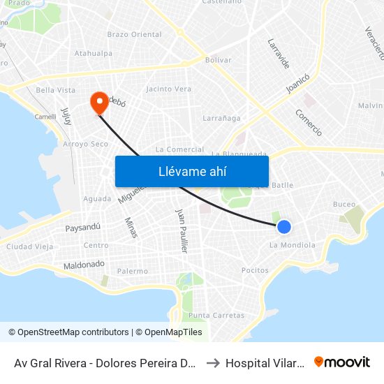 Av Gral Rivera - Dolores Pereira De Rossell to Hospital Vilardebó map