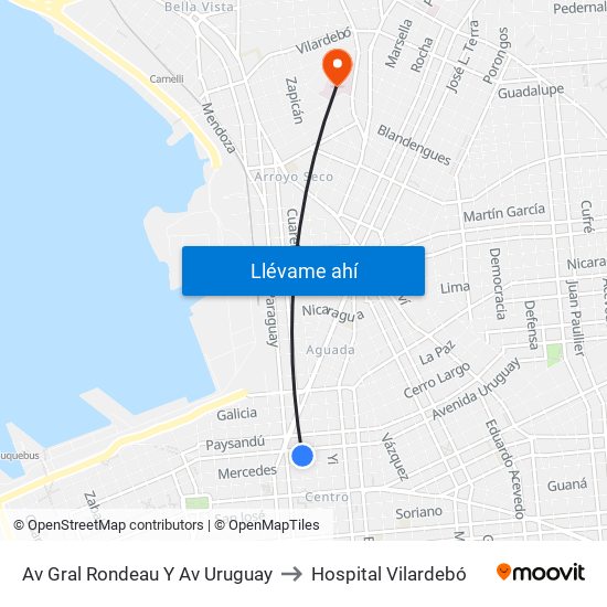 Av Gral Rondeau Y Av Uruguay to Hospital Vilardebó map