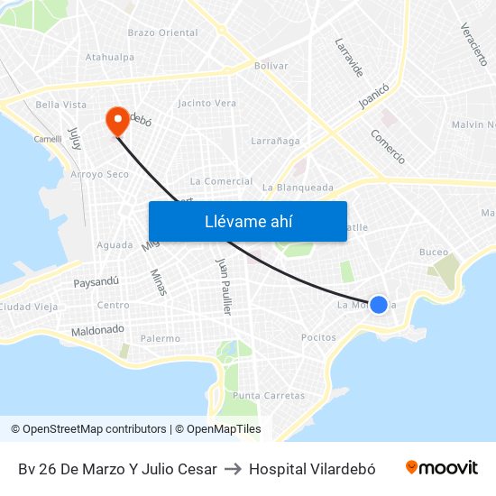 Bv 26 De Marzo Y Julio Cesar to Hospital Vilardebó map