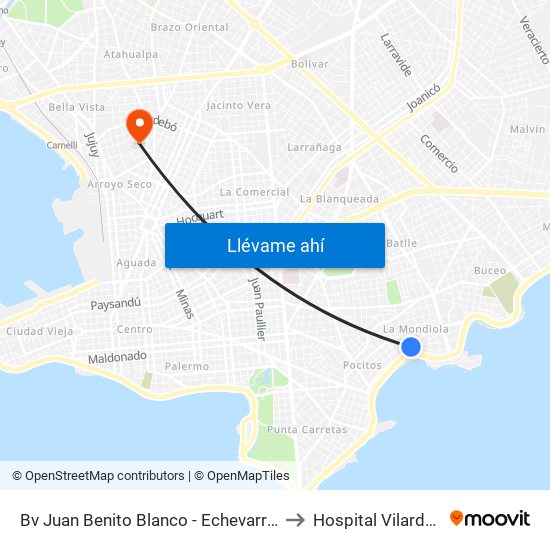Bv Juan Benito Blanco - Echevarriarza to Hospital Vilardebó map